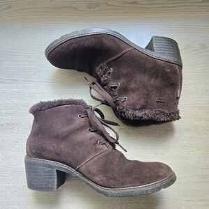 Sporto 10 Emily Brown Insulated Chunky Heel Booties Faux Fur‎ Lined Waterproof
